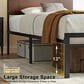 HOMLUX Industrial Twin Platform Bed with LED Headboard and Charging Station in Rustic Brown, , large