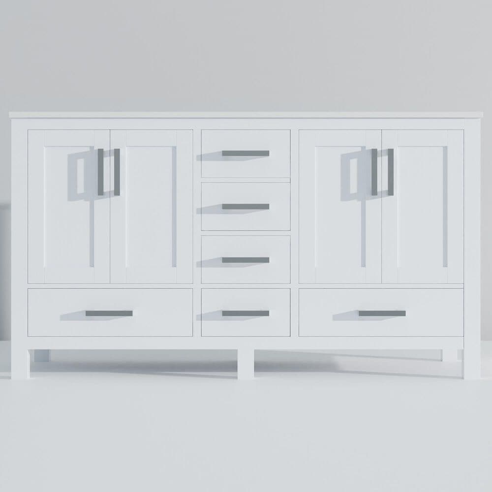 Lexora Home Jacques 60&quot; Double Bathroom Vanity in White with 2 cm White Quartz Top and Rectangular Sinks, , large