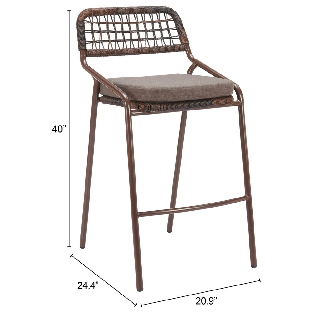 Zuo Modern Rio Patio Barstool in Brown (Set of 2), , large