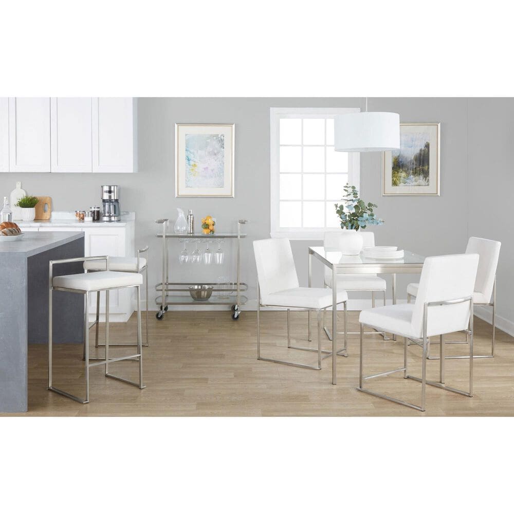 Lumisource Fuji Side Chair with White Velvet Cushion in Brushed Stainless Steel &#40;Set of 2&#41;, , large