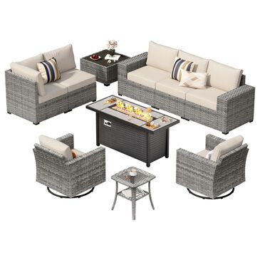 HOMLUX 10-Piece Outdoor Patio Wicker Sectional Furniture Set in Beige, , large