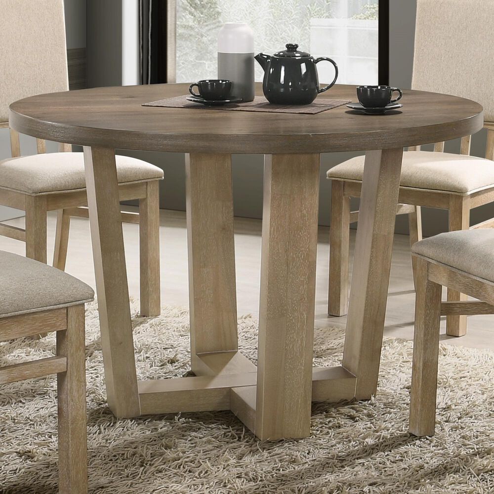 HOMLUX 47"W Contemporary Round Dining Table with Wheat Base in Vintage Walnut/Wheat, , large