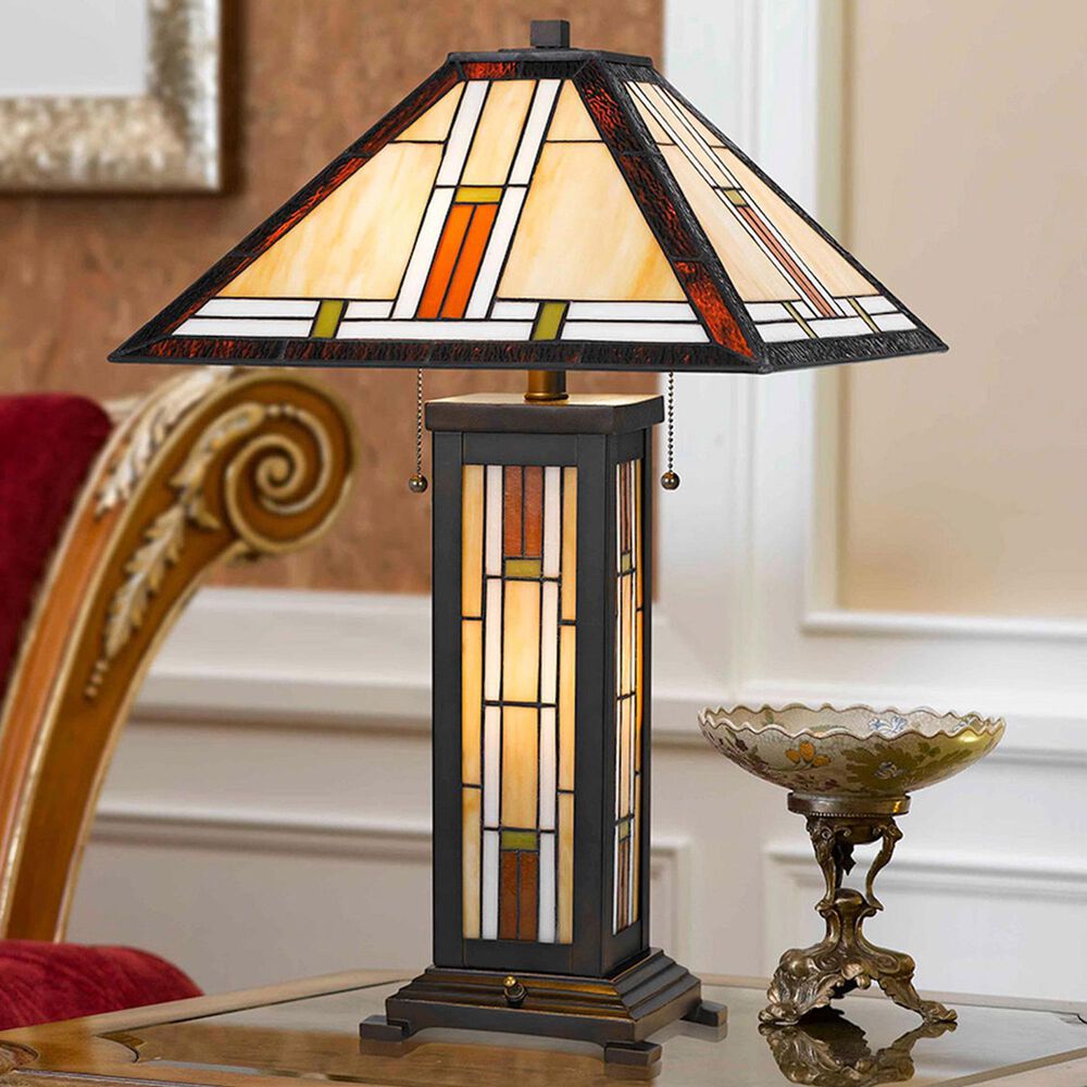Cal Lighting Tiffany Table Lamp with 7W Night Light in Bronze, , large