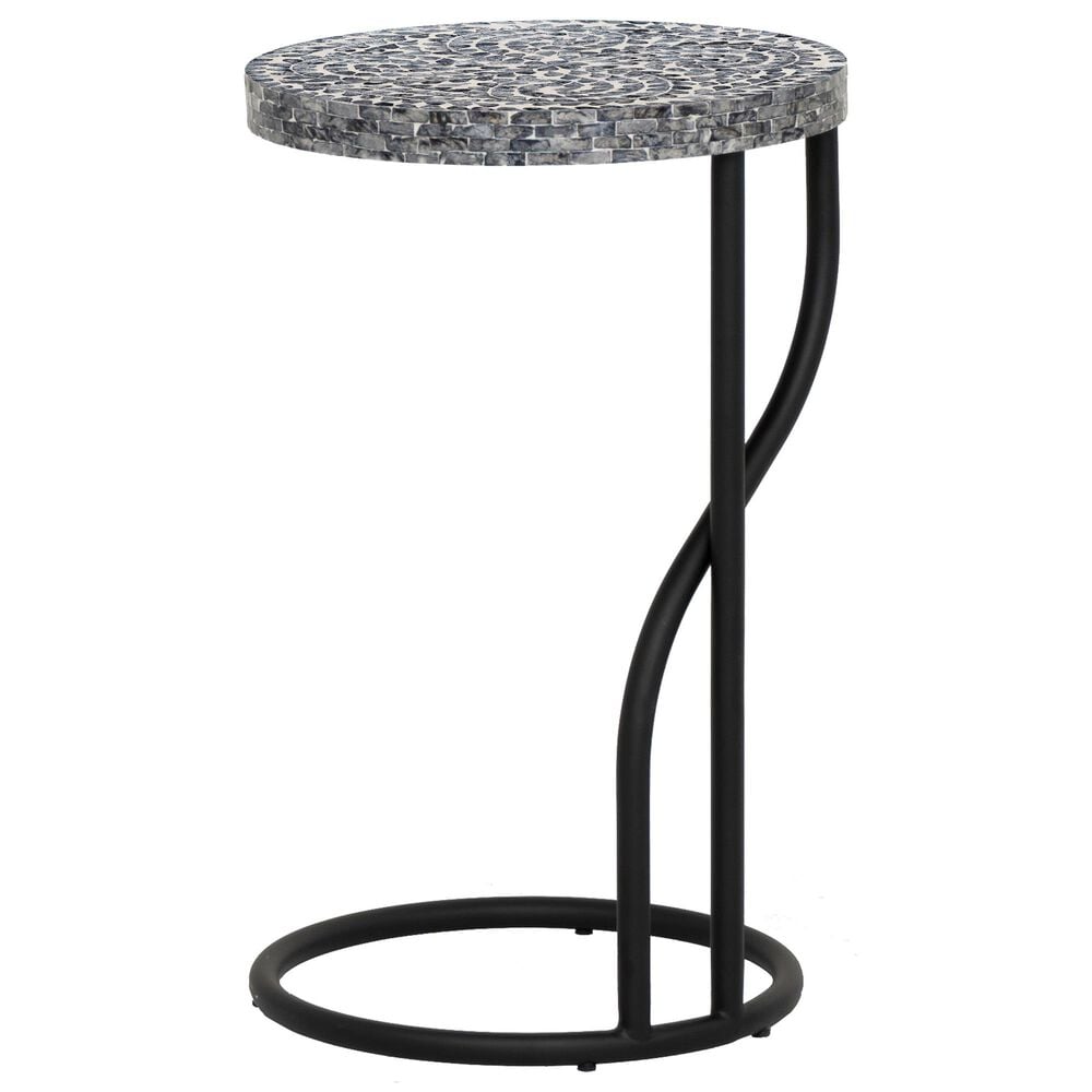 Linon Home Decor Padget Capiz Round Side Table in Black, , large