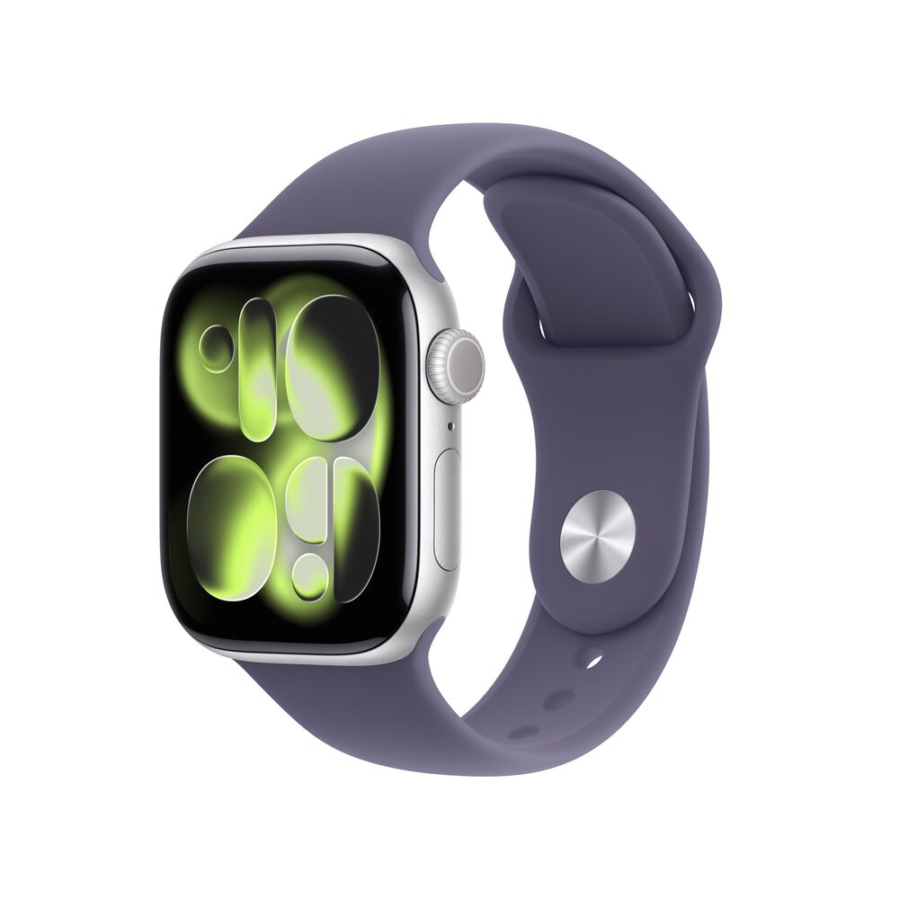 Apple Watch Series 11 (GPS) 42mm Silver Aluminum Case with Purple Fog Sport Band - M/L - Silver - (2025)(Pre-Order), , large