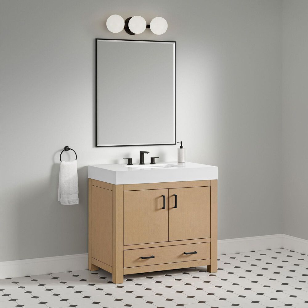 37B Alanya 36" Single Bathroom Vanity in Warm Oak with White Composite Stone Top, , large