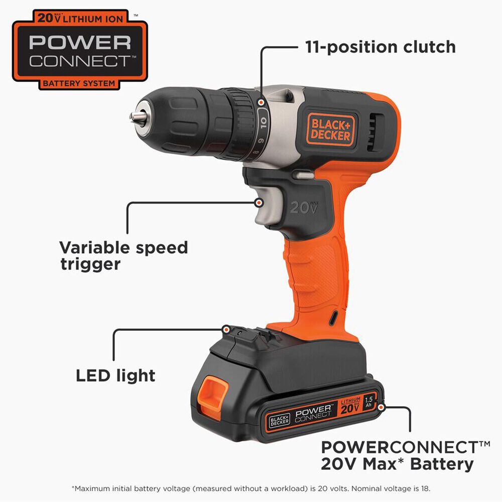 Black &amp; Decker 20V Max Cordless Drill and Driver in Black and Orange, , large