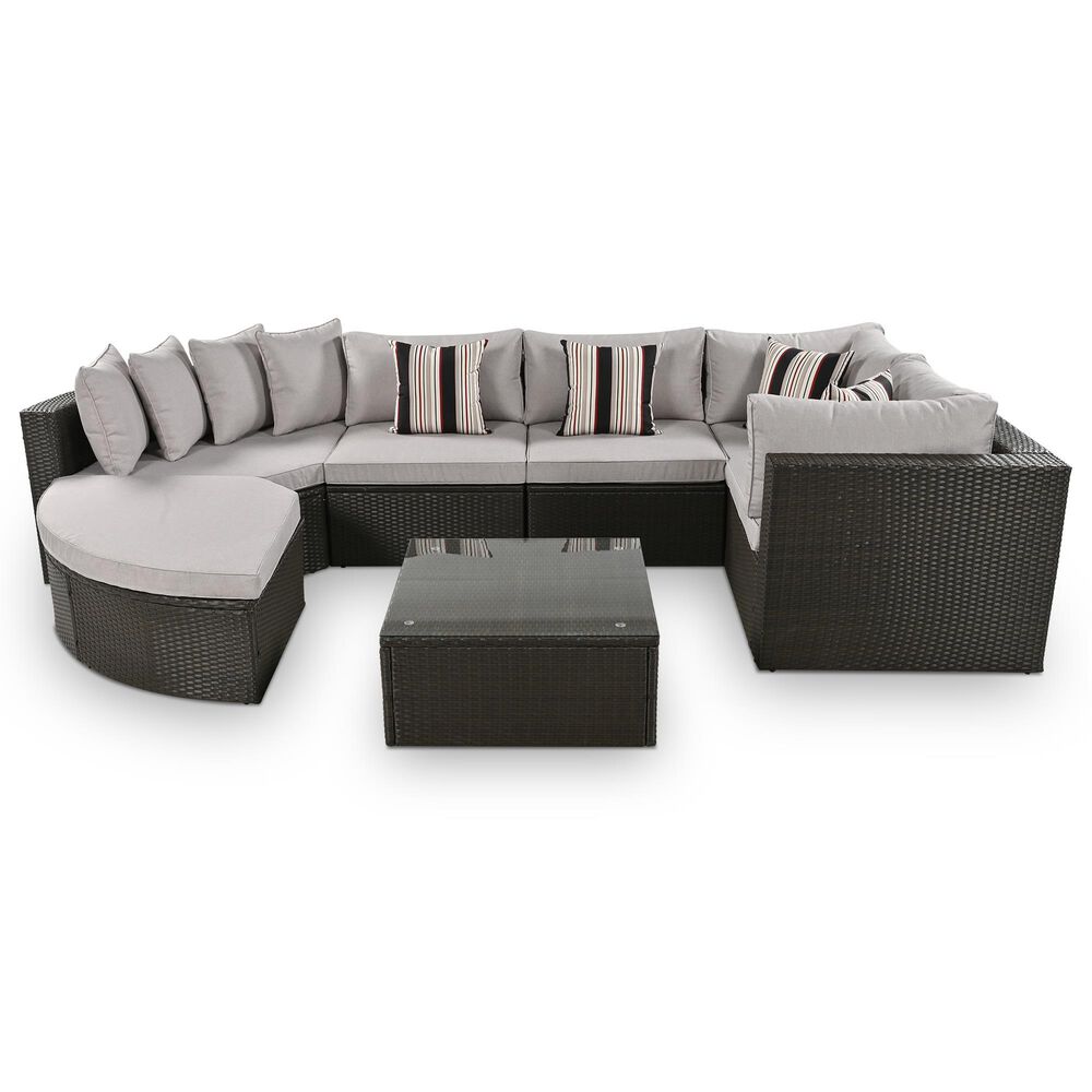 HOMLUX 7-piece Outdoor Conversation Set with Black Wicker in Light Gray, , large