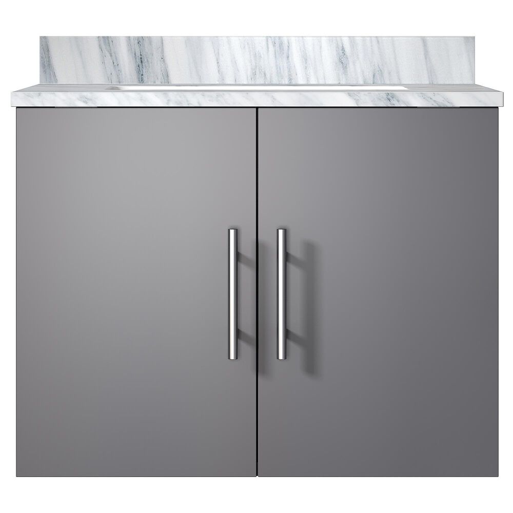 Lexora Home Geneva 24&quot; Single Bathroom Vanity in Dark Grey with 2 cm White Carrara Marble Top and Rectangular Sink, , large