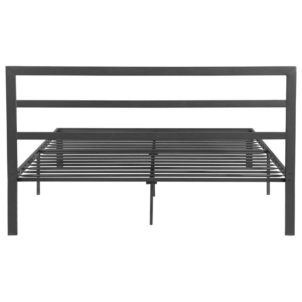 Hearth and Haven Queen Metal Platform Bed with Headboard in Charcoal Gray, , large