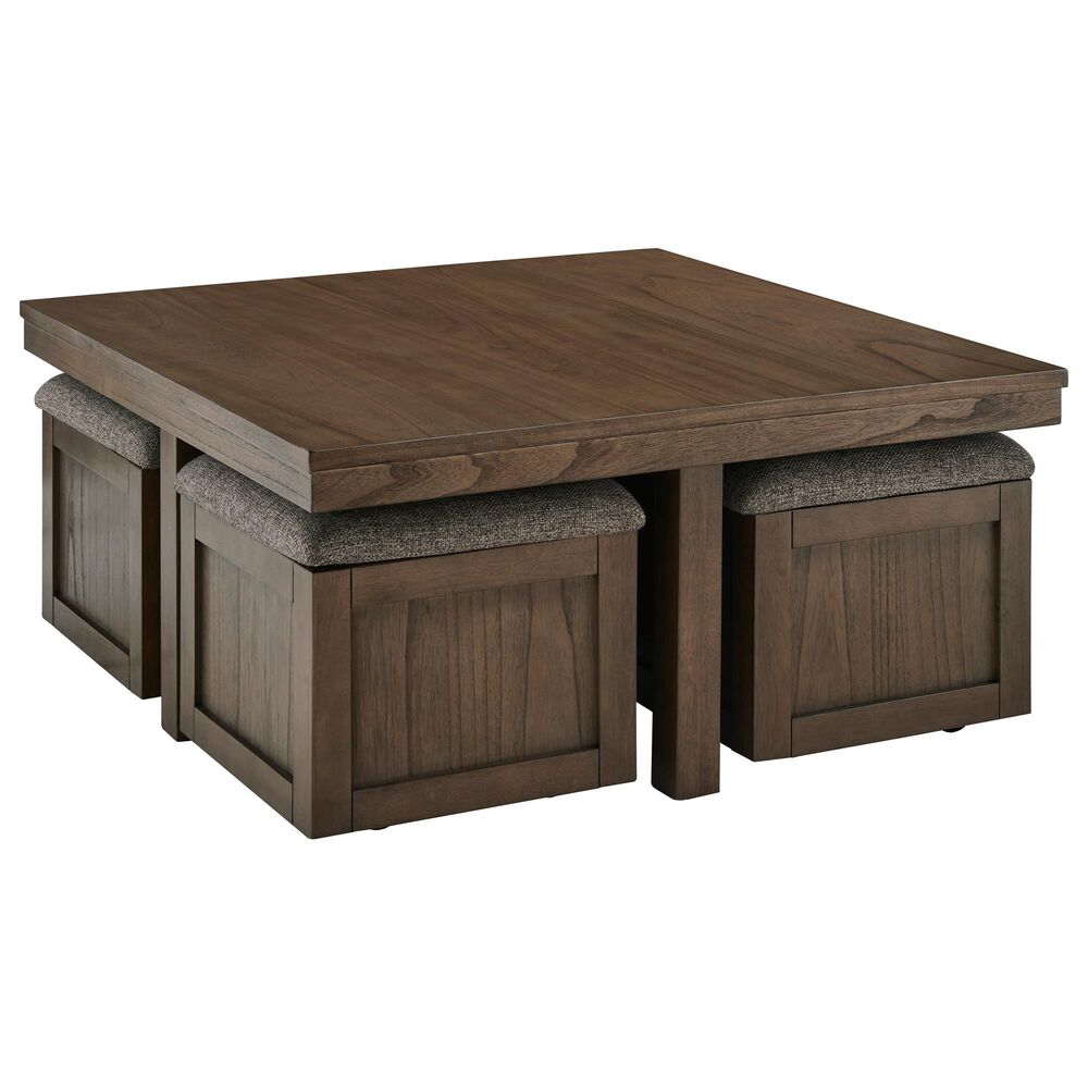 Ashley Cocktail Table with 4 Stools in Brown, , large