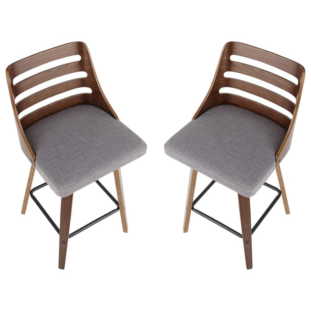 Lumisource Trevi Swivel Counter Stool with Grey Cushion in Walnut and Black &#40;Set of 2&#41;, , large