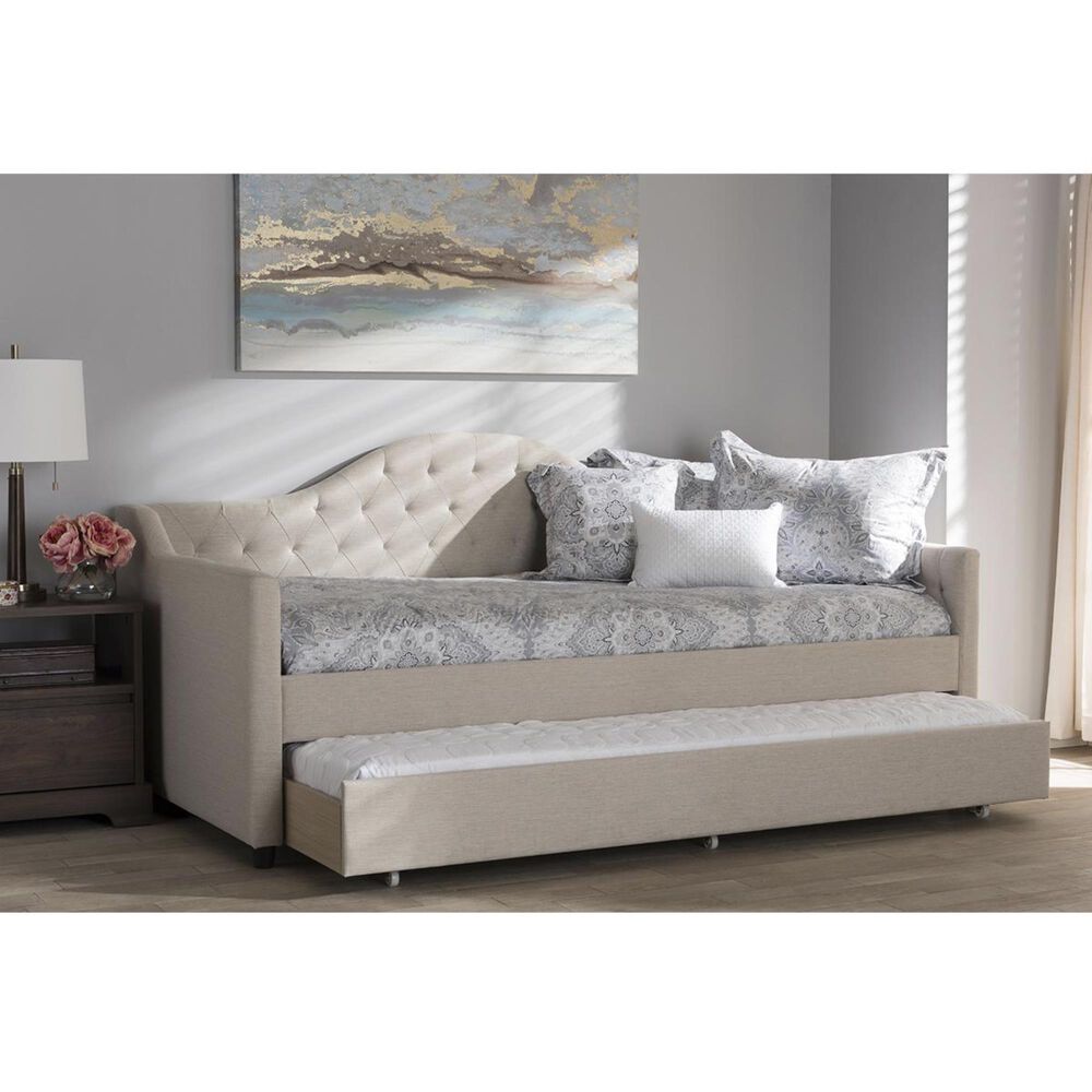 Baxton Studio Perry Daybed with Trundle in Light Beige Nebraska