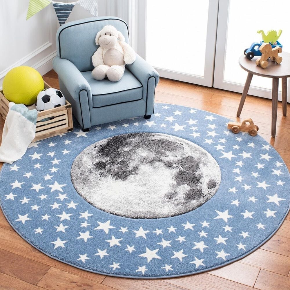 Safavieh Carousel 3&#39; Round Light Blue and Grey Kids  Area Rug, , large