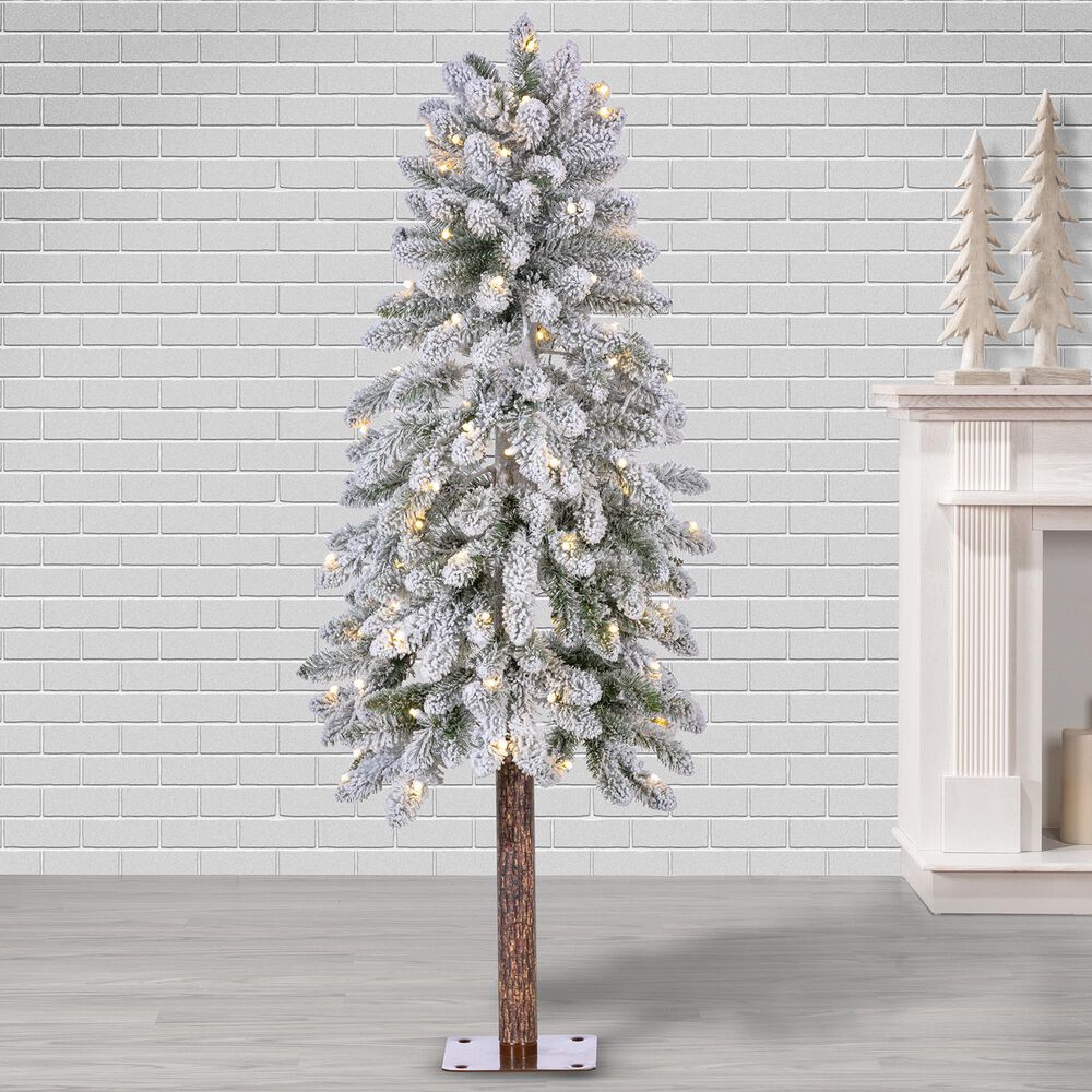 The Gerson Company 4.5&#39; Heavy Flocked Christmas Alpine Tree in Green, , large
