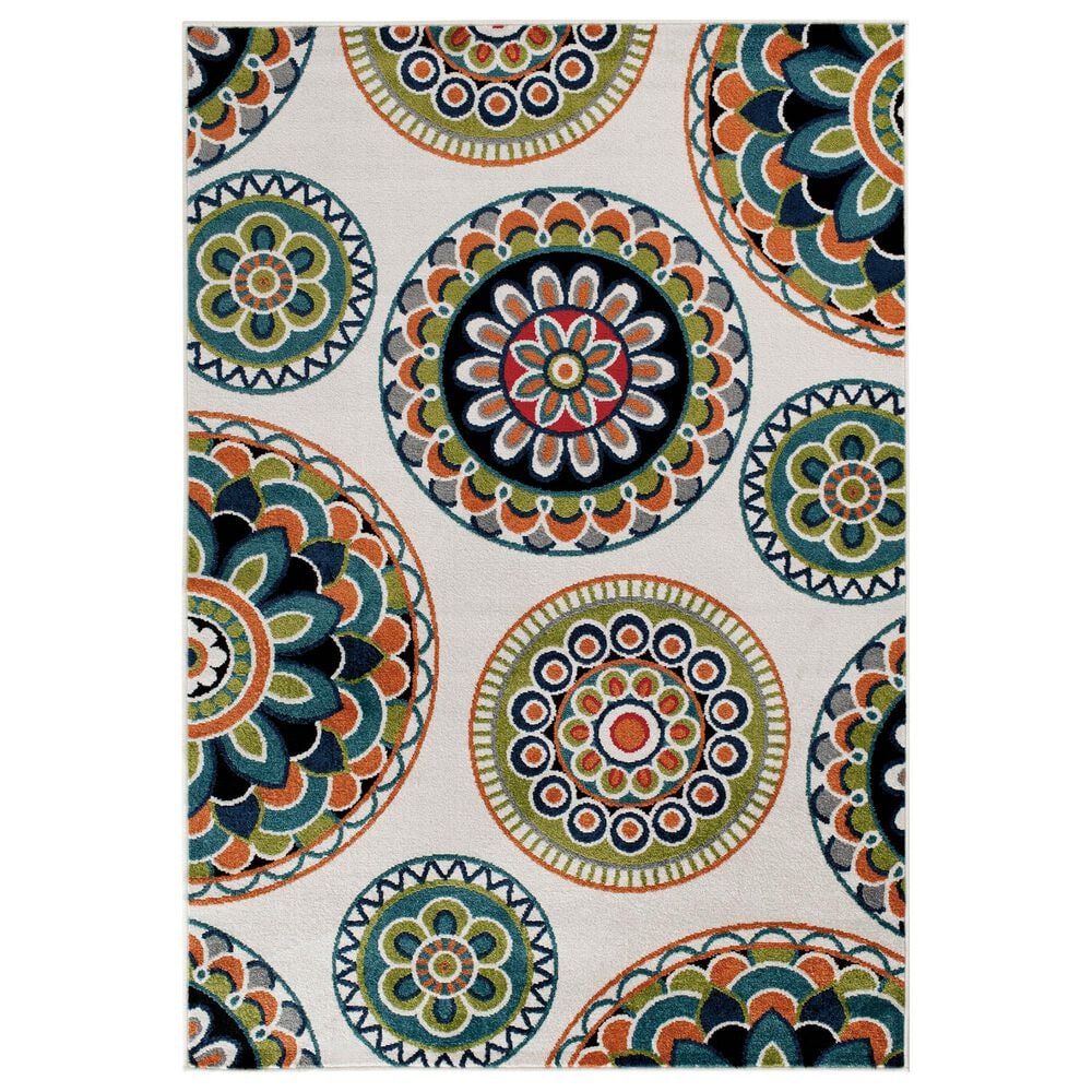 Central Oriental Terrace Tropic Burnette 6"7" x 9"6" Snow and Multicolor Area Rug, , large