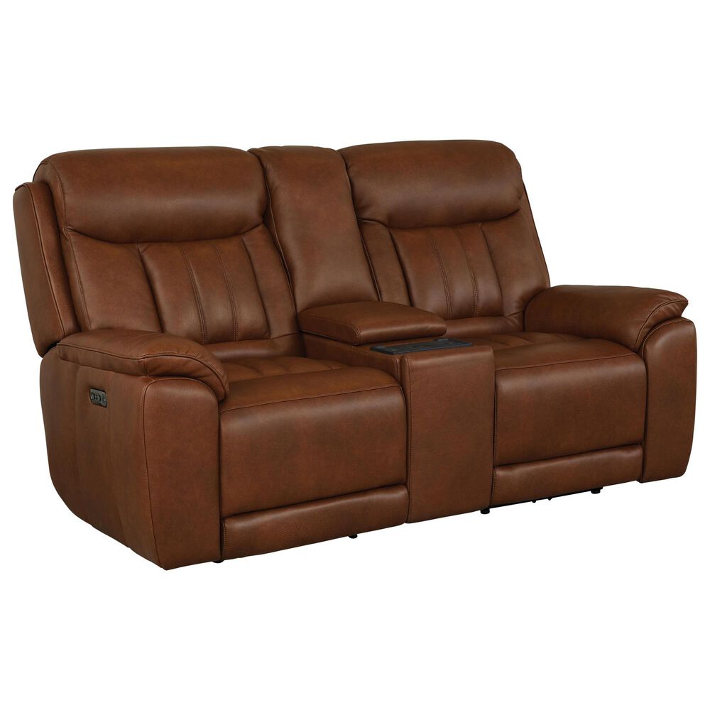 Bassett Benson Leather Power Reclining Console Loveseat in Tuscan Caf, , large