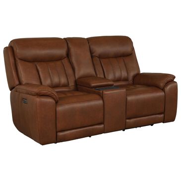 Bassett Benson Leather Power Reclining Console Loveseat in Tuscan Caf, , large
