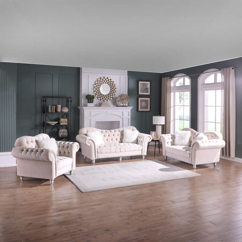 Morden Fort America Stationary Loveseat in Beige Velvet, , large