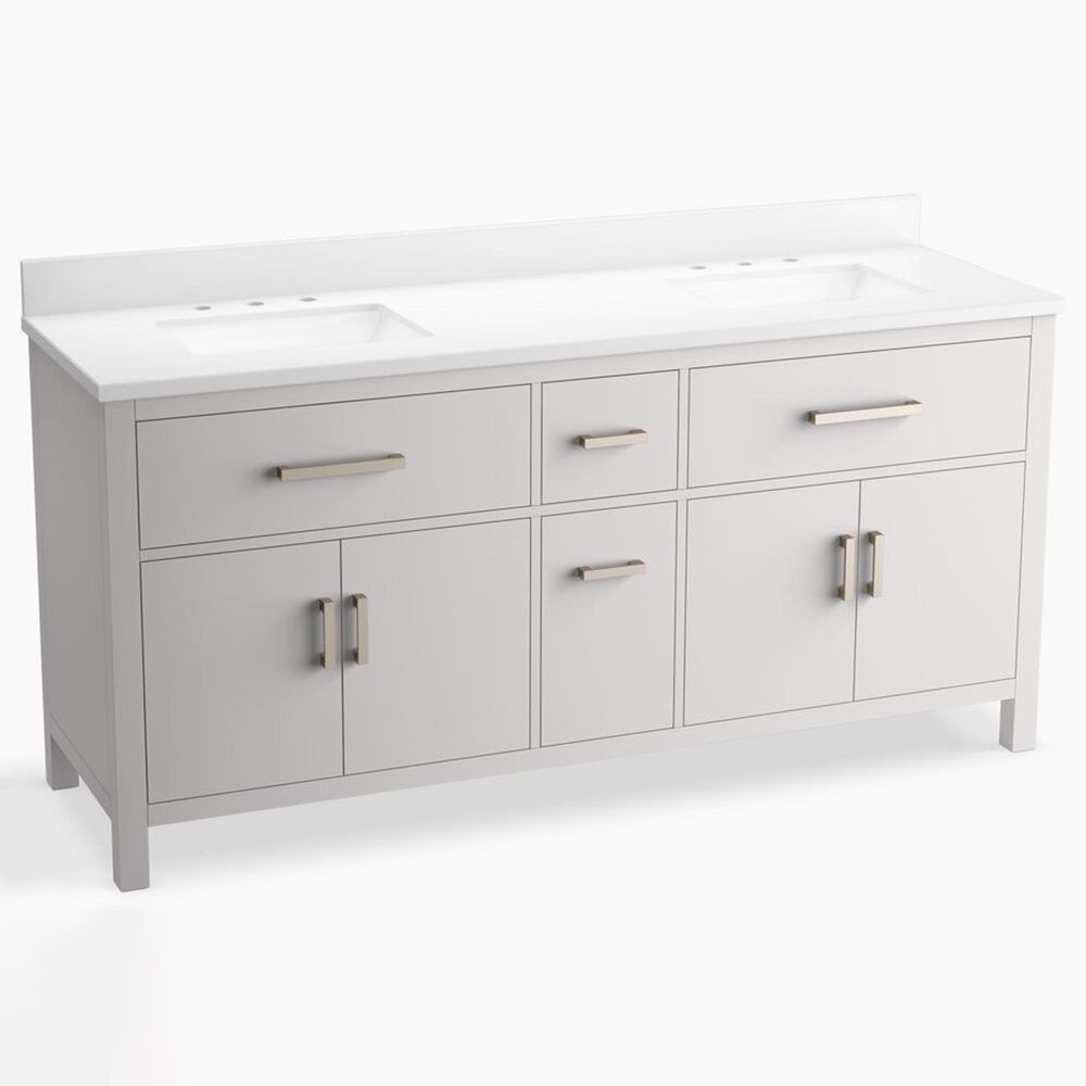 Kohler Kresla 72" Double Bathroom Vanity in Atmos Grey with 3 cm White Quartz Top and Rectangular Sinks, , large