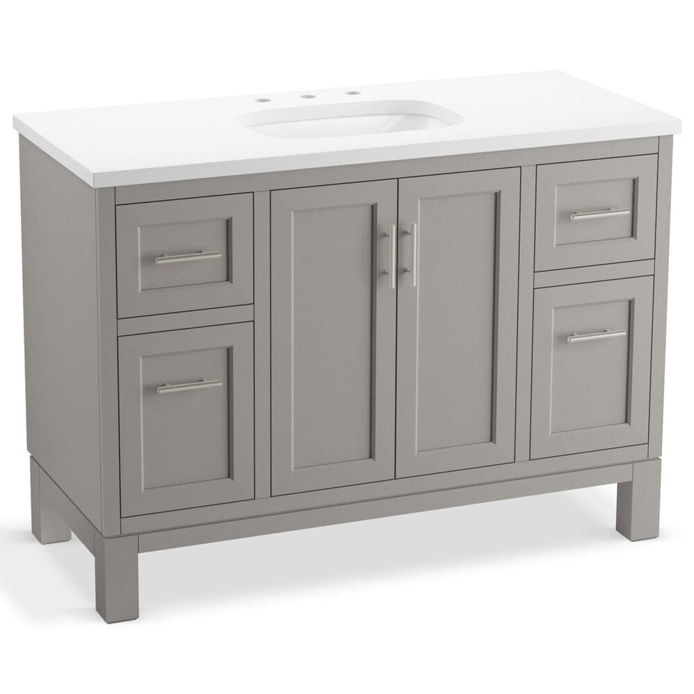 Kohler Quo 48" Single Bathroom Vanity in Mohair Grey with 3 cm Pure White Quartz Top and Oval Sink, , large