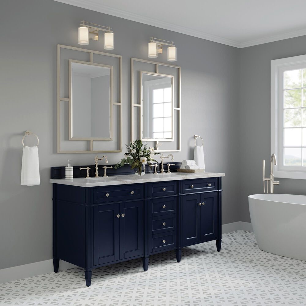 James Martin Vanities Brittany 72&quot; Double Bathroom Vanity in Victory Blue with 3 cm Victorian Silver Quartz Top and Rectangular Sinks, , large