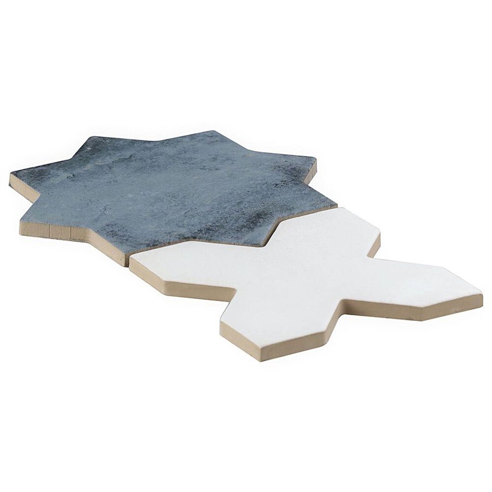 Soho Studio Malta Denim Blue Star Matte and White Cross Polished 6" x 6" Porcelain Tile Kit, , large