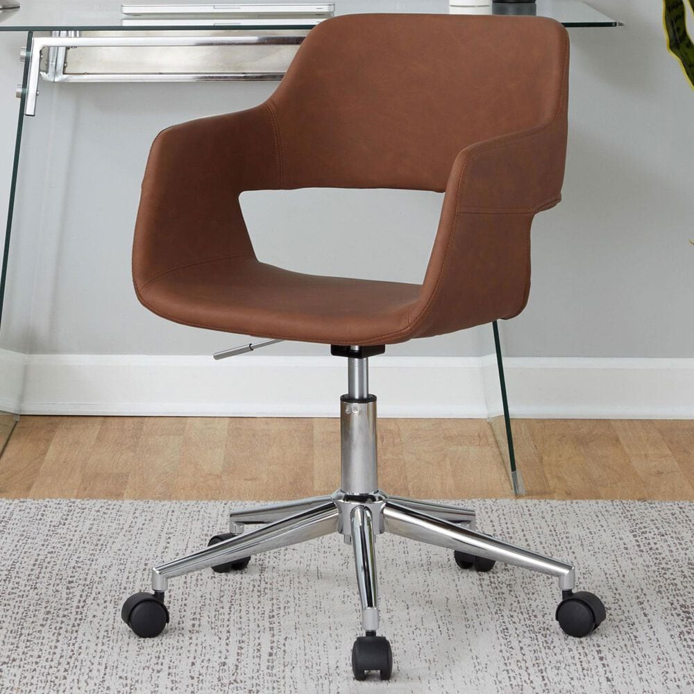 LumiSource Margarite Swivel Task Chair with Brown Faux Leather Cushion in Chrome, , large