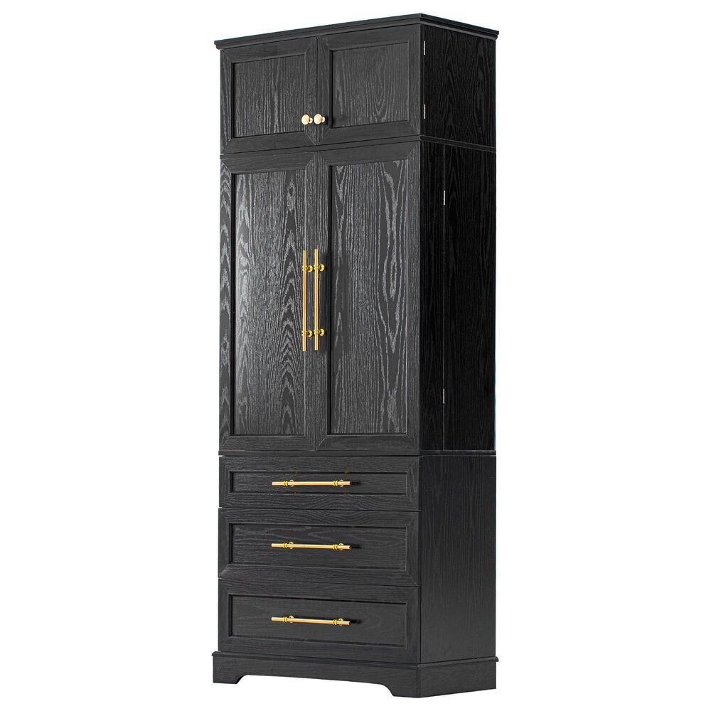 HOMLUX 78.2" Tall Farmhouse Kitchen Pantry Cabinet with 8 Door Shelves, Storage Cabinet with 3 Adjustable Shelves, 3 Large Drawers, Versatile Cupboard for Kitchen, Dining & Bathroom, Ash Black, , large