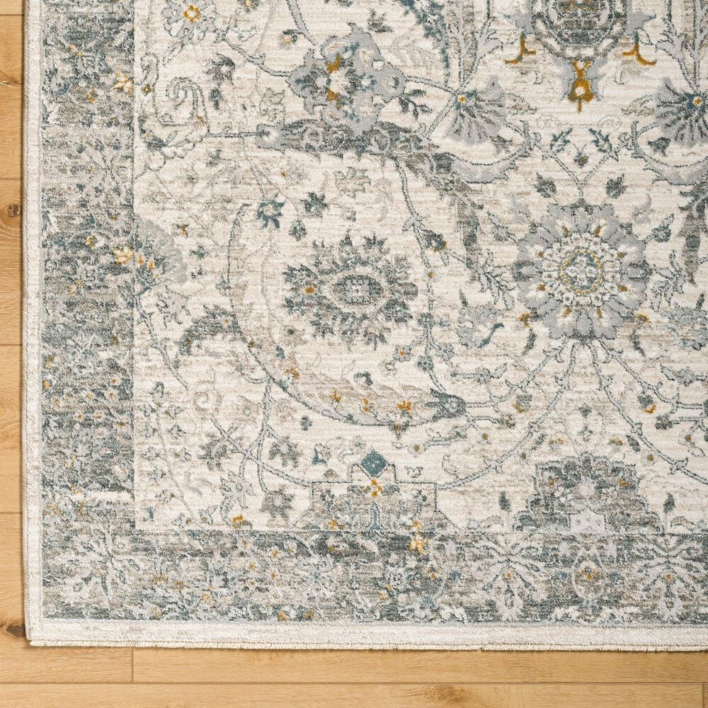 Surya Dresden White, Medium Gray, Gray, Light Slate, Denim and Mustard 2&#39;7&quot; x 10&#39; Runner, , large
