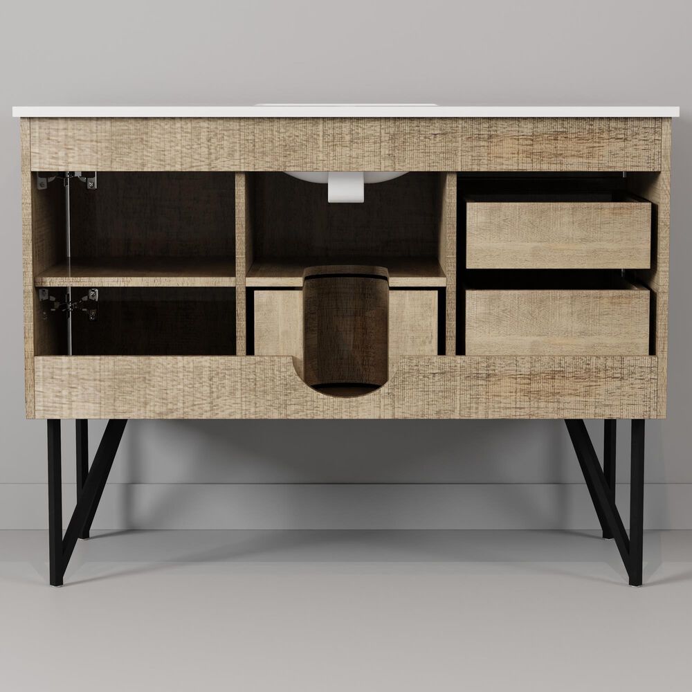 Lexora Home Lancy 48" Single Bathroom Vanity in Rustic Acacia with 2 cm White Cultured Marble Top and Rectangular Sink, , large