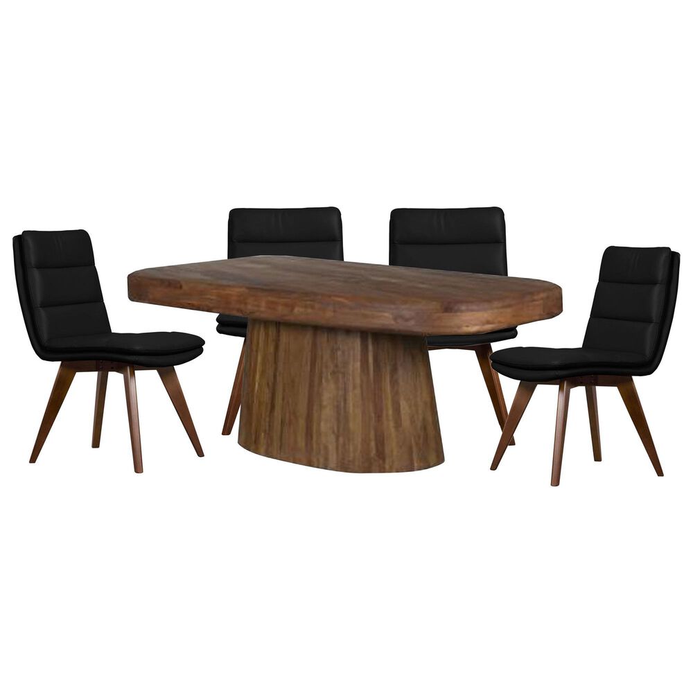 Porter Designs Ekta Double Pedestal Dining Table with 4 Chairs in Top Grain Leather, , large