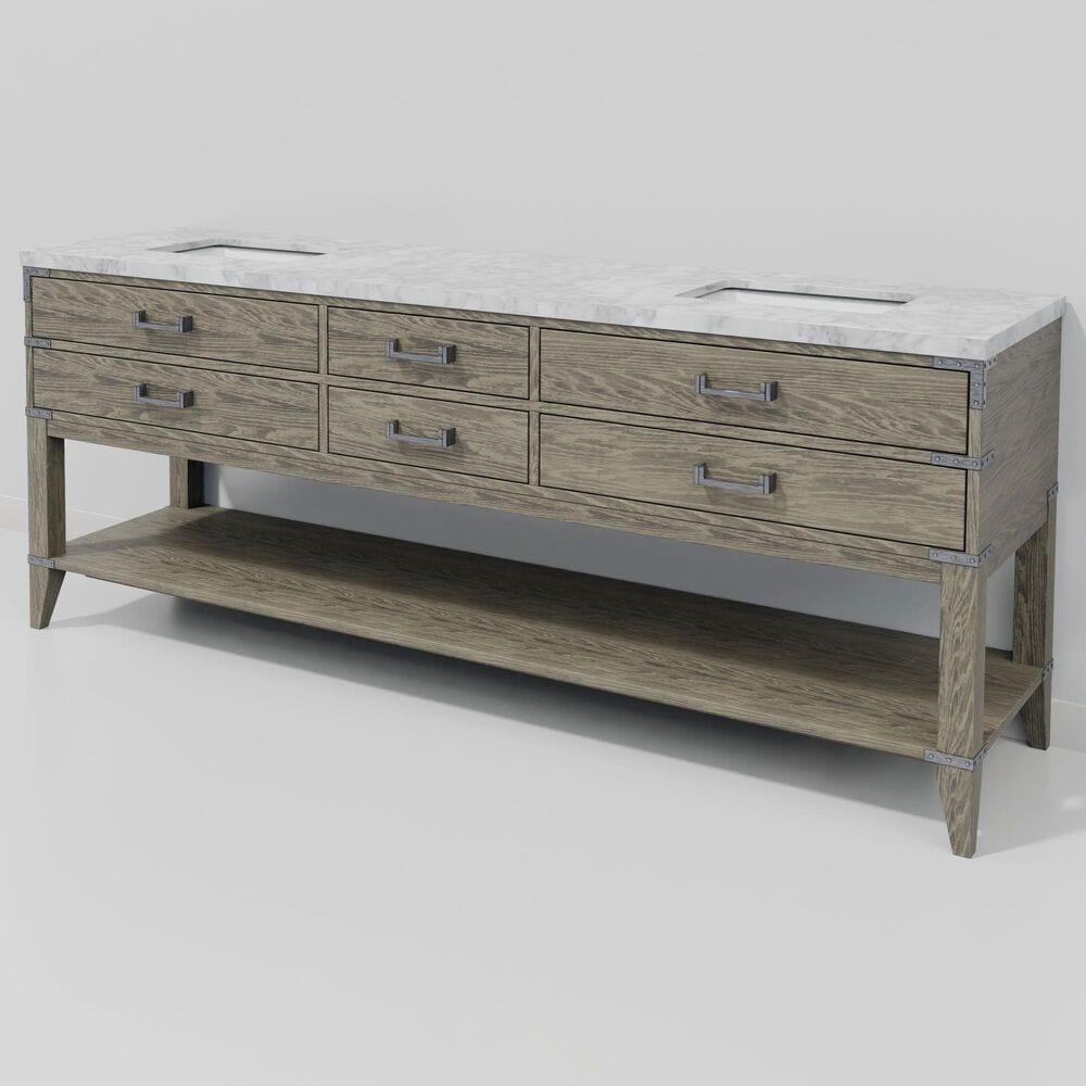 Lexora Home Norwalk 84" Double Bathroom Vanity in Grey Oak with White Carrara Marble Top  and Rectangle Sink, , large