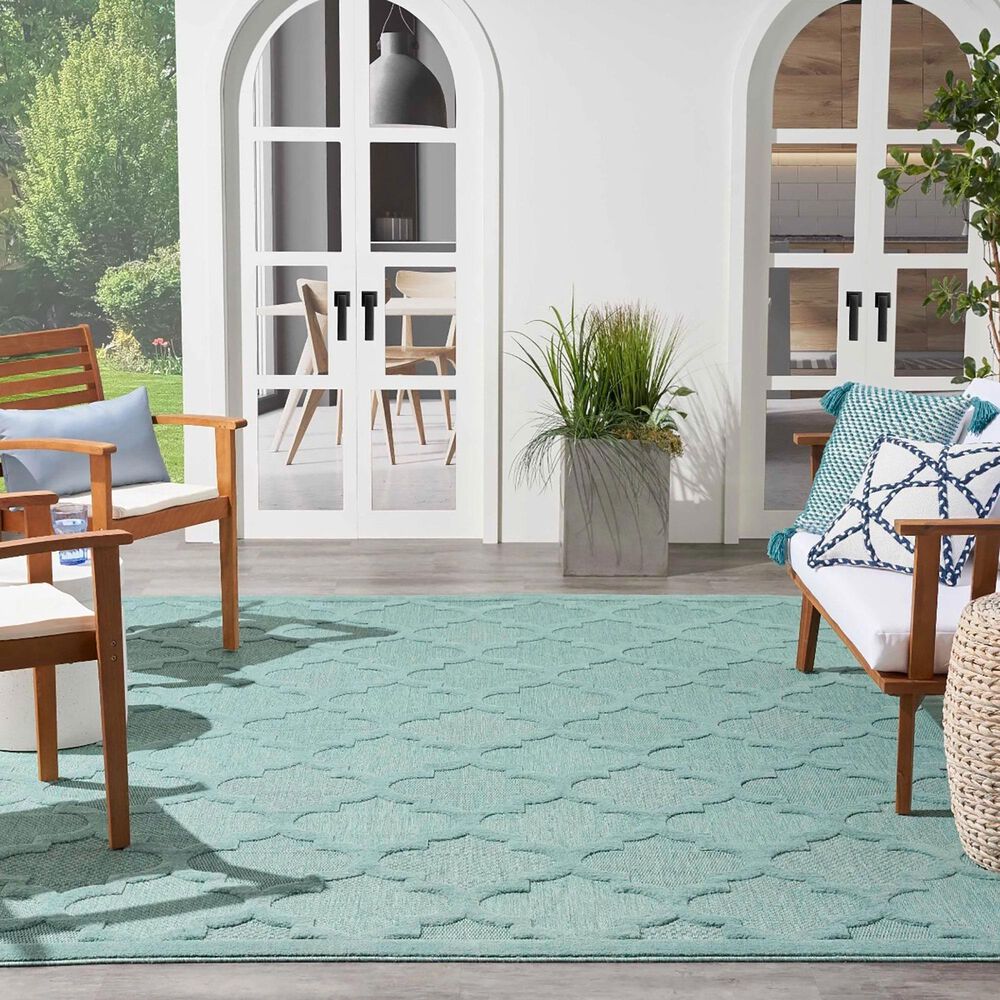 Nourison Easy Care 8&#39; x 10&#39; Aqua and Teal Indoor/Outdoor Area Rug, , large