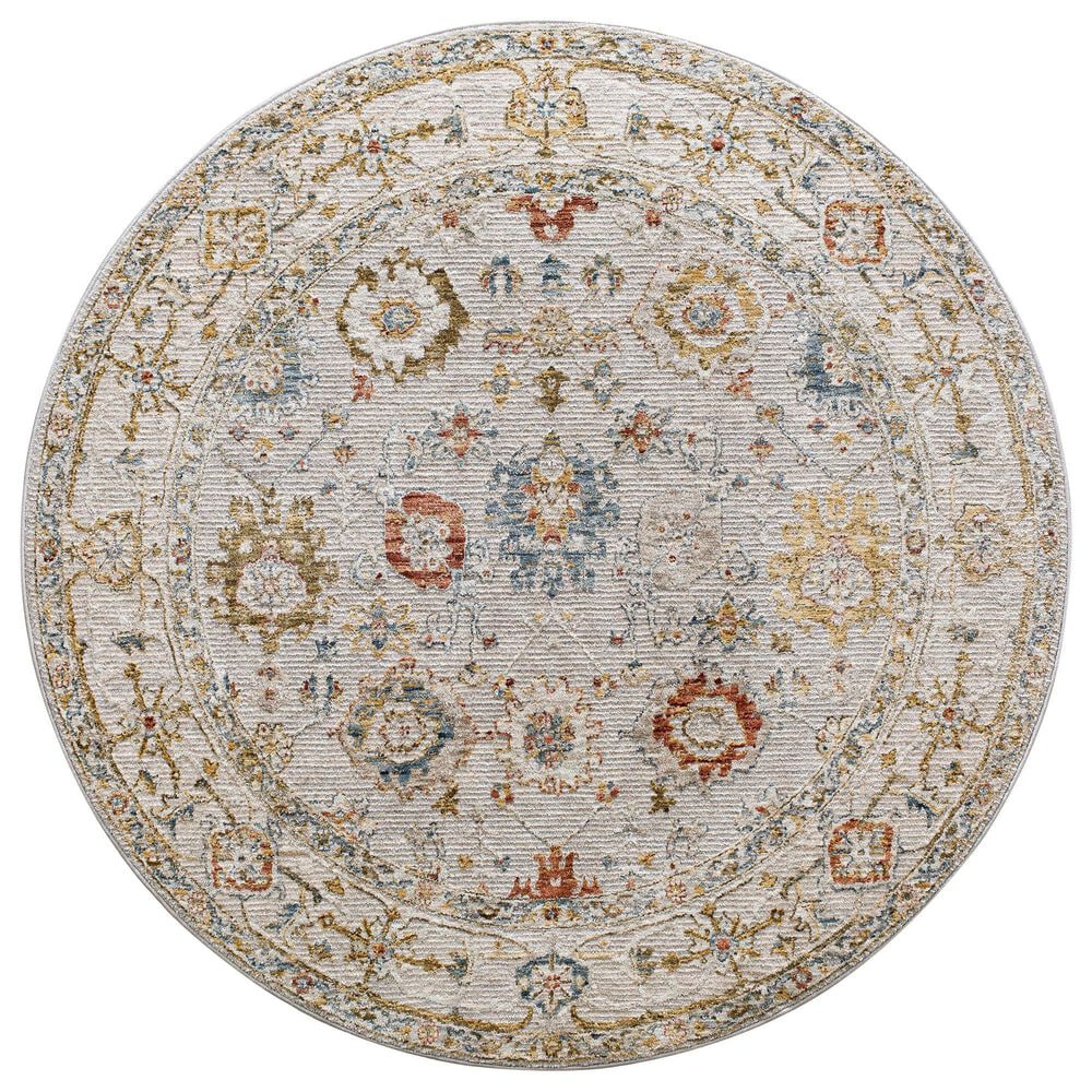 Surya Reina REN-2307 Light Gray, Cream, Denim, Rust, Mustard and Olive 5&#39;3&quot; Round Area Rug, , large