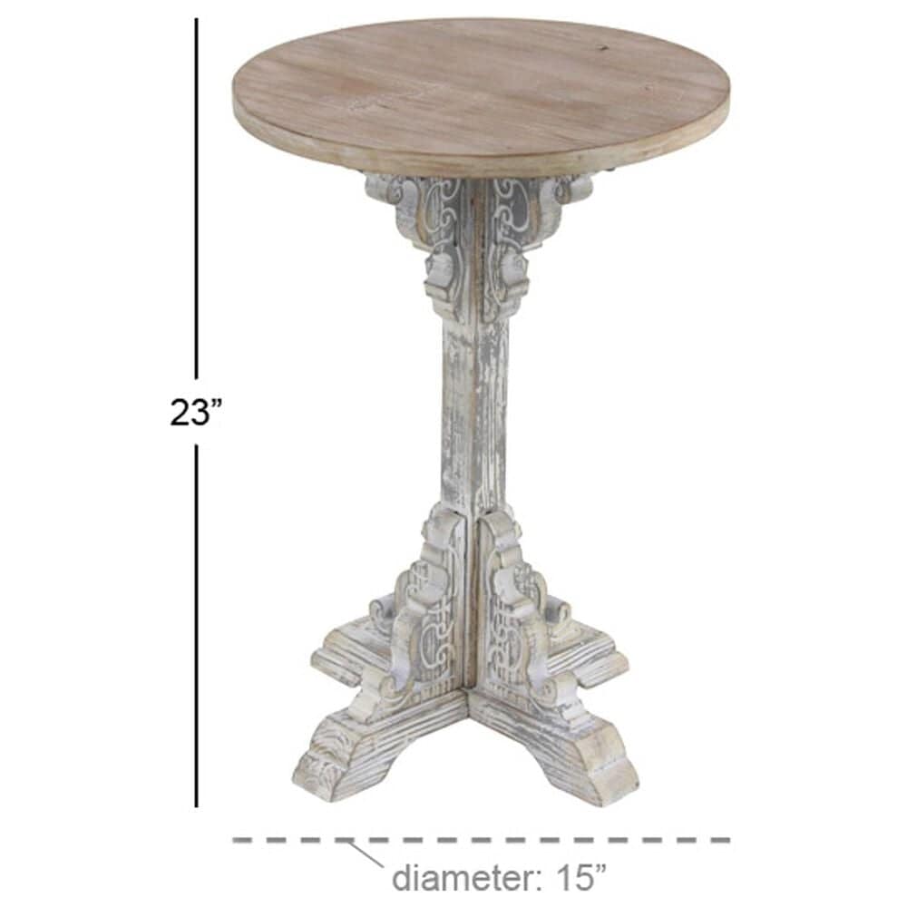 Maple and Jade Intricately Carved Scroll Accent End Table in Distressed Gray and Dark Brown, , large