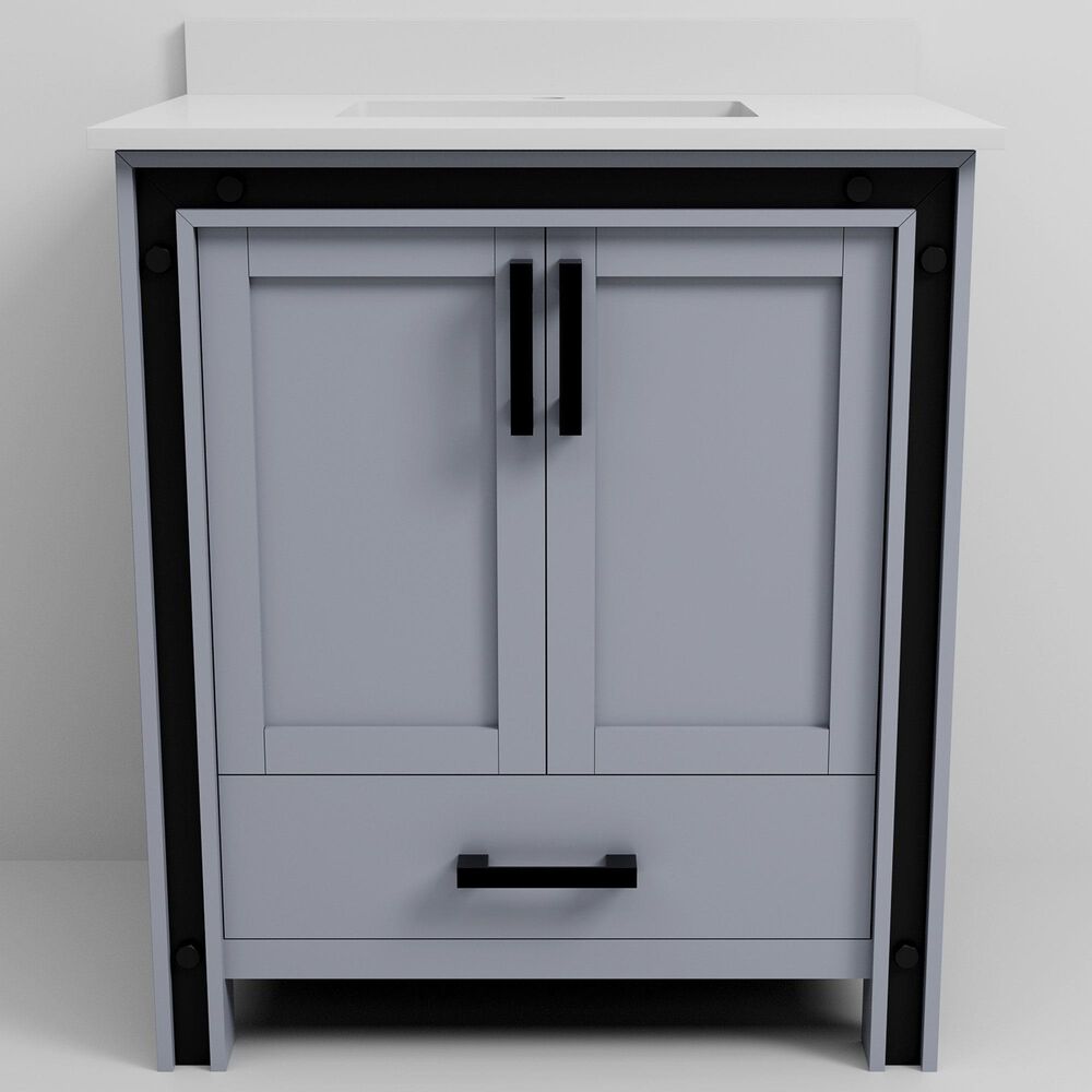 Lexora Home Ziva 30" Single Bathroom Vanity in Dark Grey with 2 cm White Quartz Top and Rectangular Sink, , large