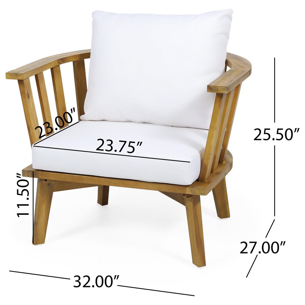 Hearth and Haven Outdoor Club Chair with White Cushion in Teak, , large