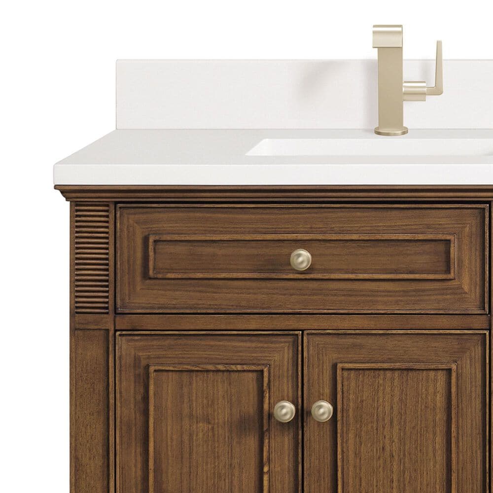 James Martin Vanities Lorelai 72"Double Vanity in Mid-Century Walnut with Single Hole 3 cm and White Zeus Quartz Top & Backsplash, , large