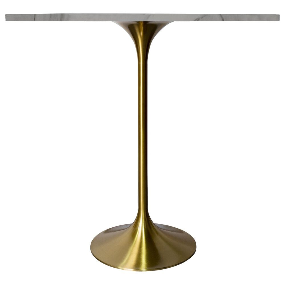 Leisuremod LeisureMod Verve Collection Modern Bar Height Table Brushed Gold Base with 48 Round Marble White Sintered Stone Top, , large