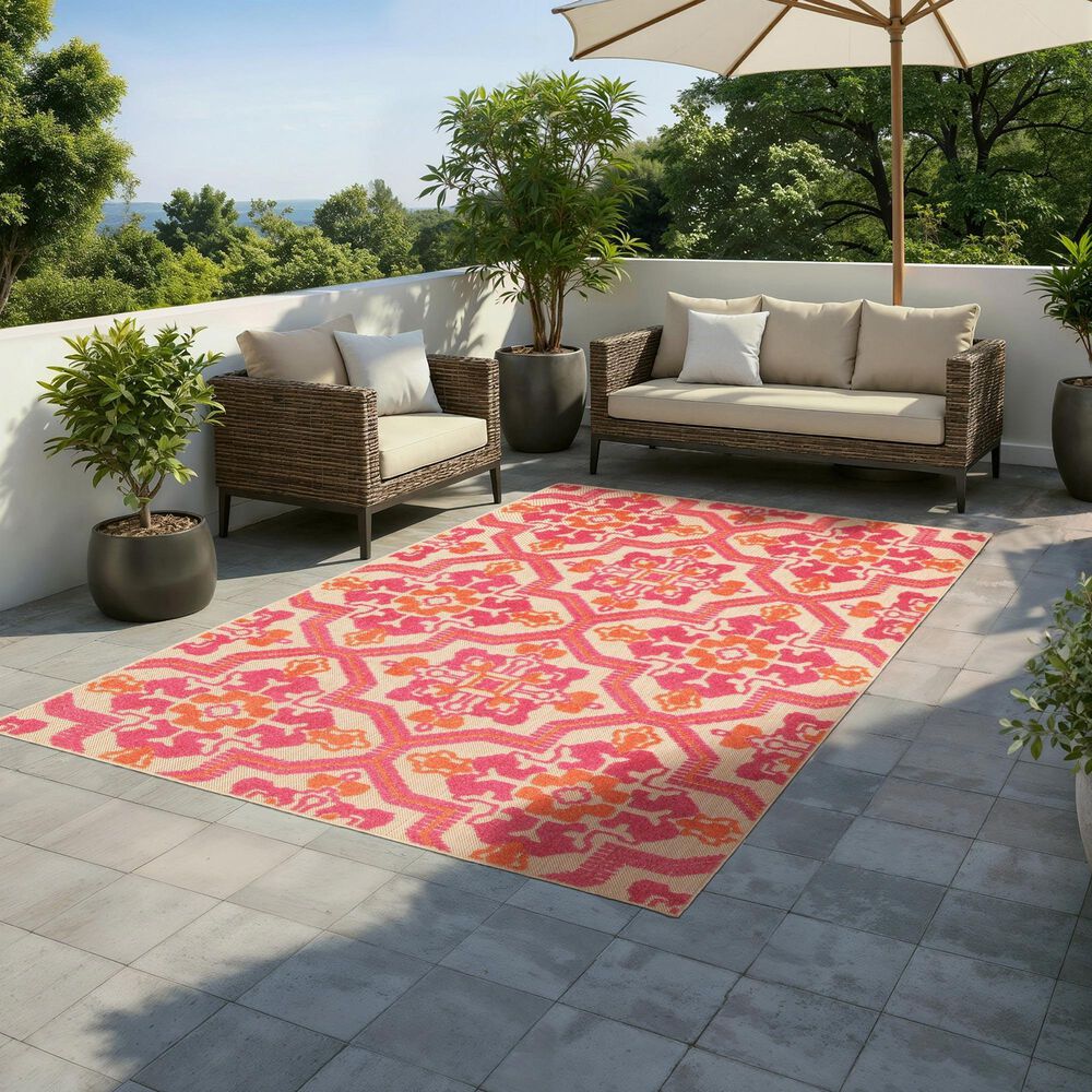 Oriental Weavers Cayman Sand and Pink 5'3" x 7'6" Indoor/Outdoor Area Rug, , large