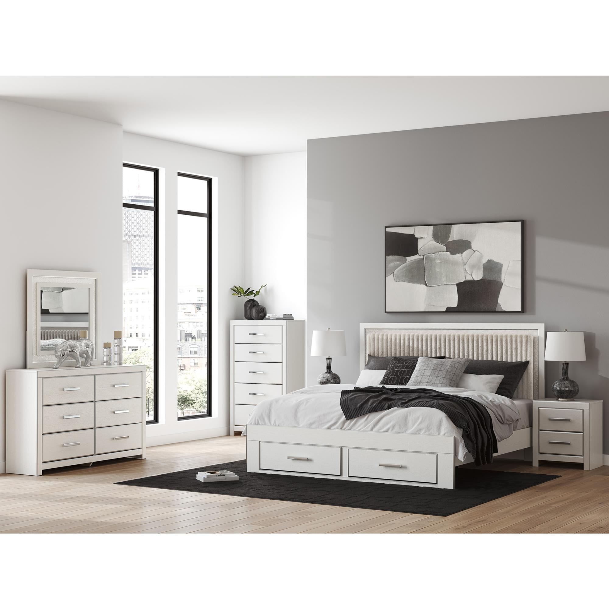 Ashley Zuraleus 2-Drawer Night Stand in Matte White and Chrome
