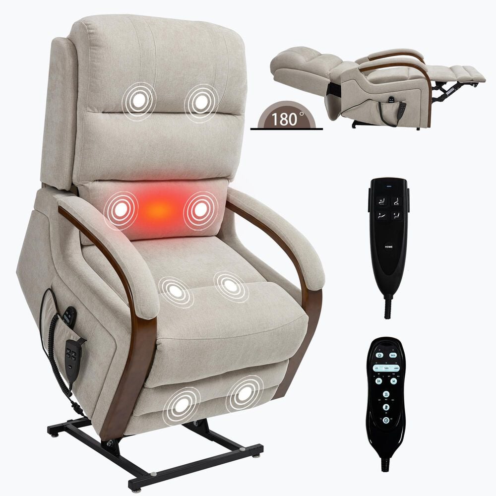 Hearth and Haven Power Lift Recliner in Beige, , large