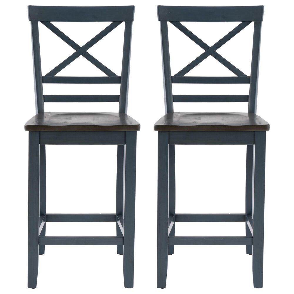 Linon Home Decor Aliza Counter Stool in Blue and Dark Grey (Set of 2), , large