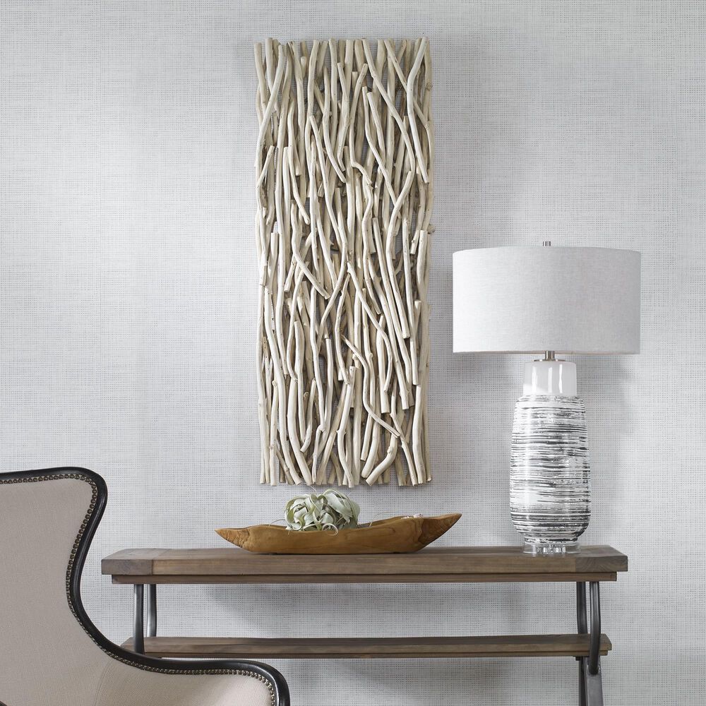 Uttermost 49&quot; x 19&quot; Gathered Teak Wood Wall Decor in Bleached Teak, , large