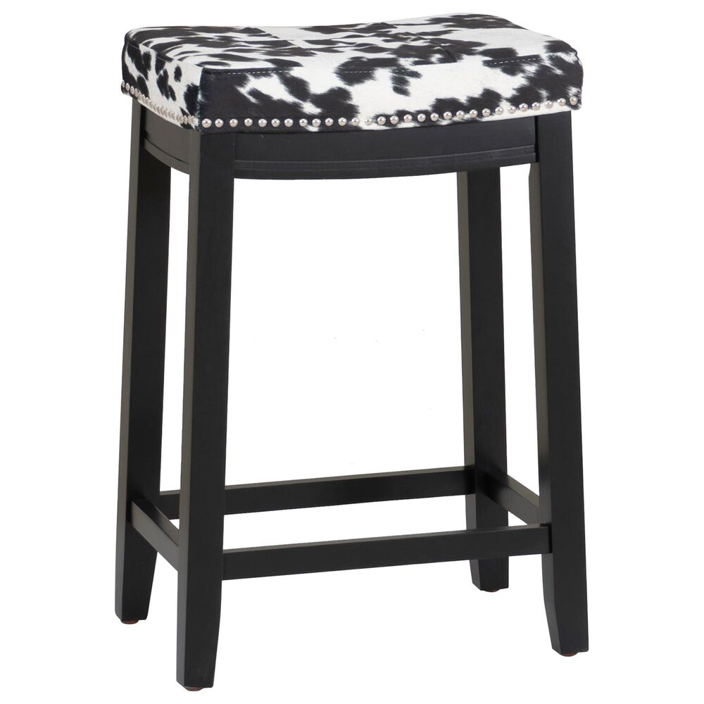 Linon Home Decor Claridge Counter Stool with Black Cow Print Cushion in Black, , large