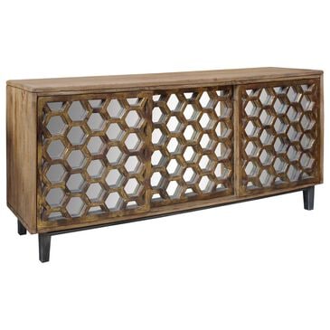 Crestview Collection Bengal Manor Sliding Door Console with Honeycomb Mirror in Light Mango, , large