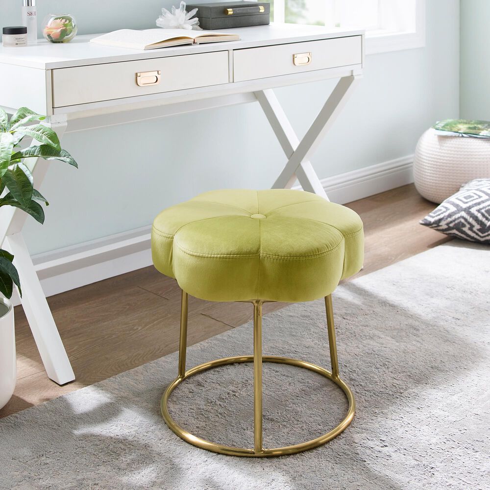 Linon Home Decor Seraphina Vanity Stool with Green Cushion in Gold, , large