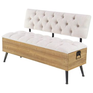 Maple and Jade Storage Bench with White Cushion in Brown and Black, , large