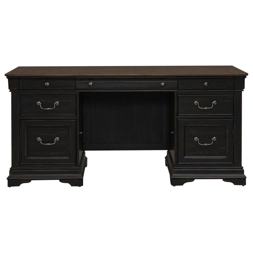 Liberty Furniture Meritage Junior Executive Desk in Aged Charcoal and Caramel, , large